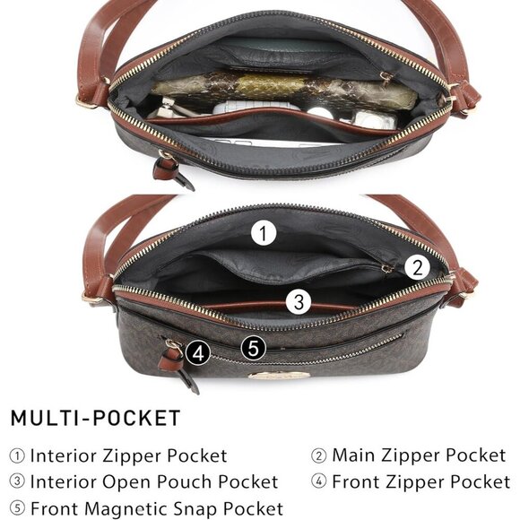 Women's Vegan Leather Crossbody Bag Medium with Multiple Pockets for Travel - Picture 3 of 7